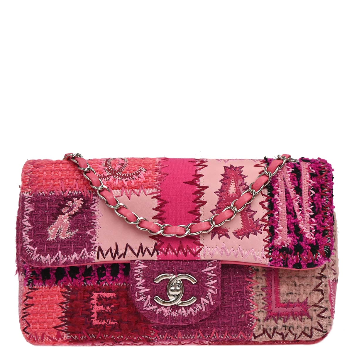 Chanel Pink Tweed Patchwork Shoulder Bag
