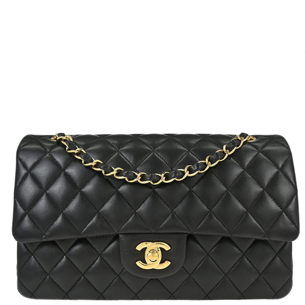 Chanel 2014-2015 Black Lambskin Medium Classic Double Flap Shoulder Bag