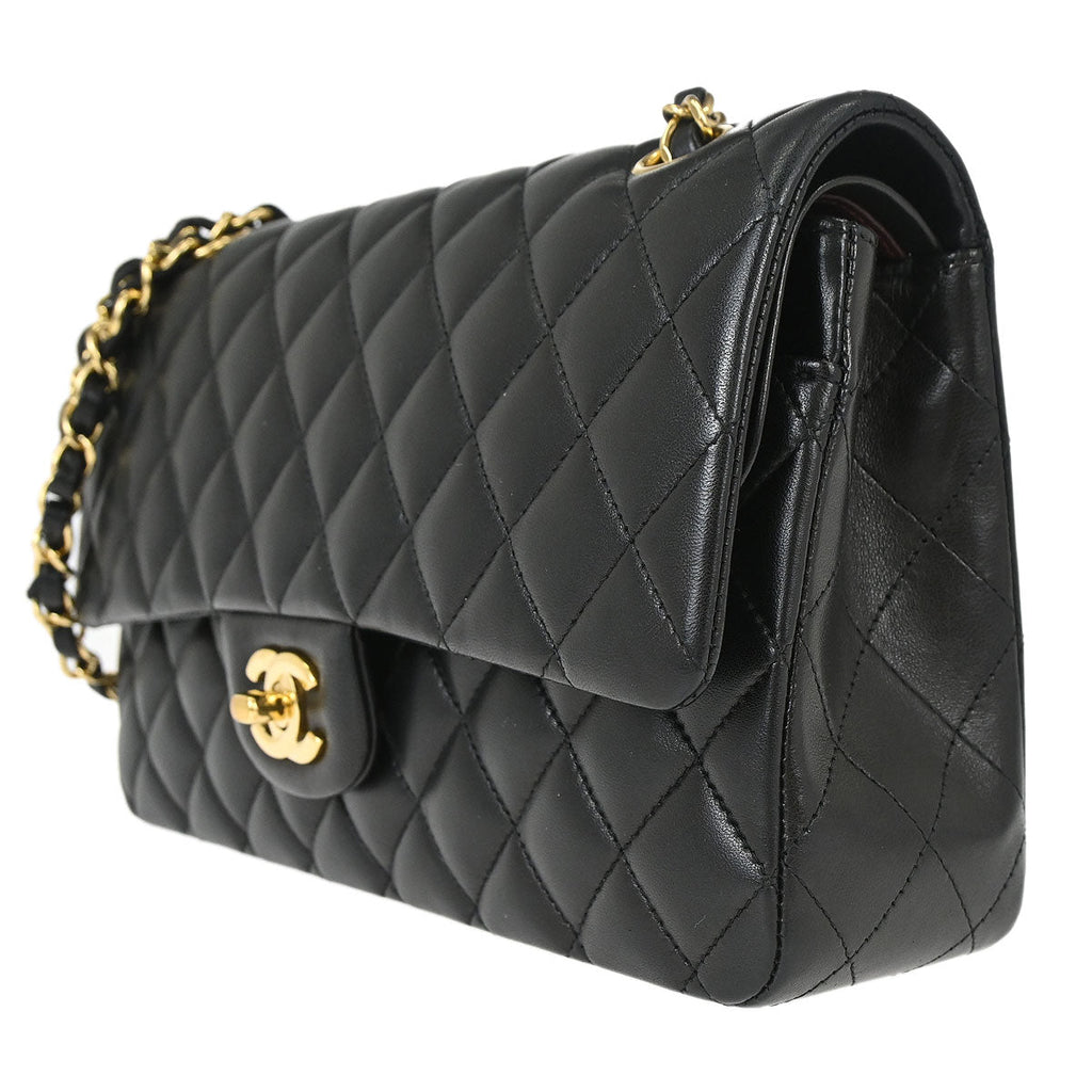 Chanel 2014-2015 Black Lambskin Medium Classic Double Flap Shoulder Bag
