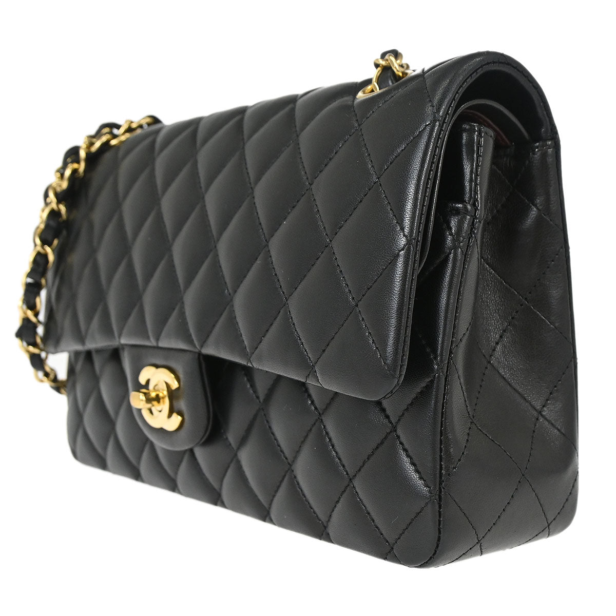 Chanel 2014-2015 Black Lambskin Medium Classic Double Flap Shoulder Bag