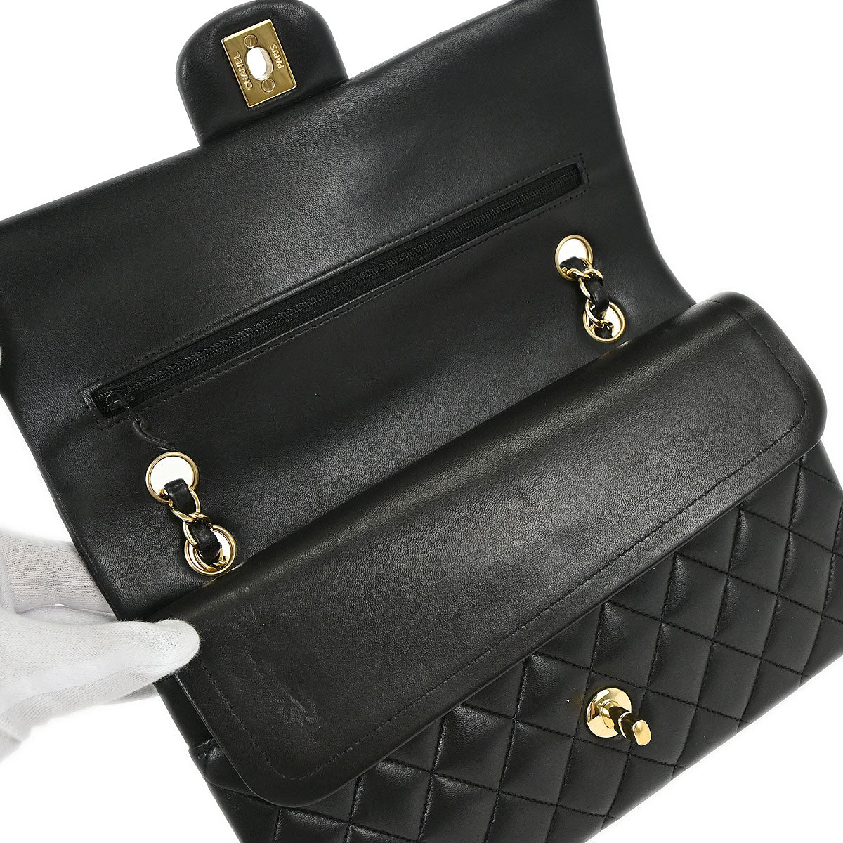 Chanel 2014-2015 Black Lambskin Medium Classic Double Flap Shoulder Bag
