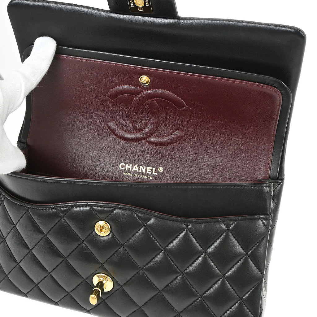 Chanel 2014-2015 Black Lambskin Medium Classic Double Flap Shoulder Bag