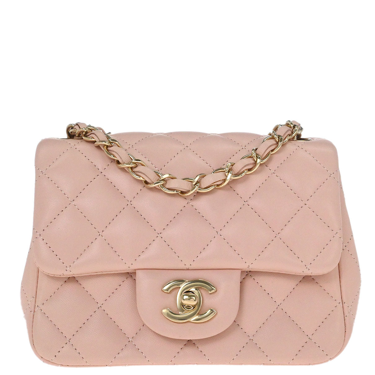 Chanel 2017 Pink Lambskin Mini Classic Square Flap Shoulder Bag