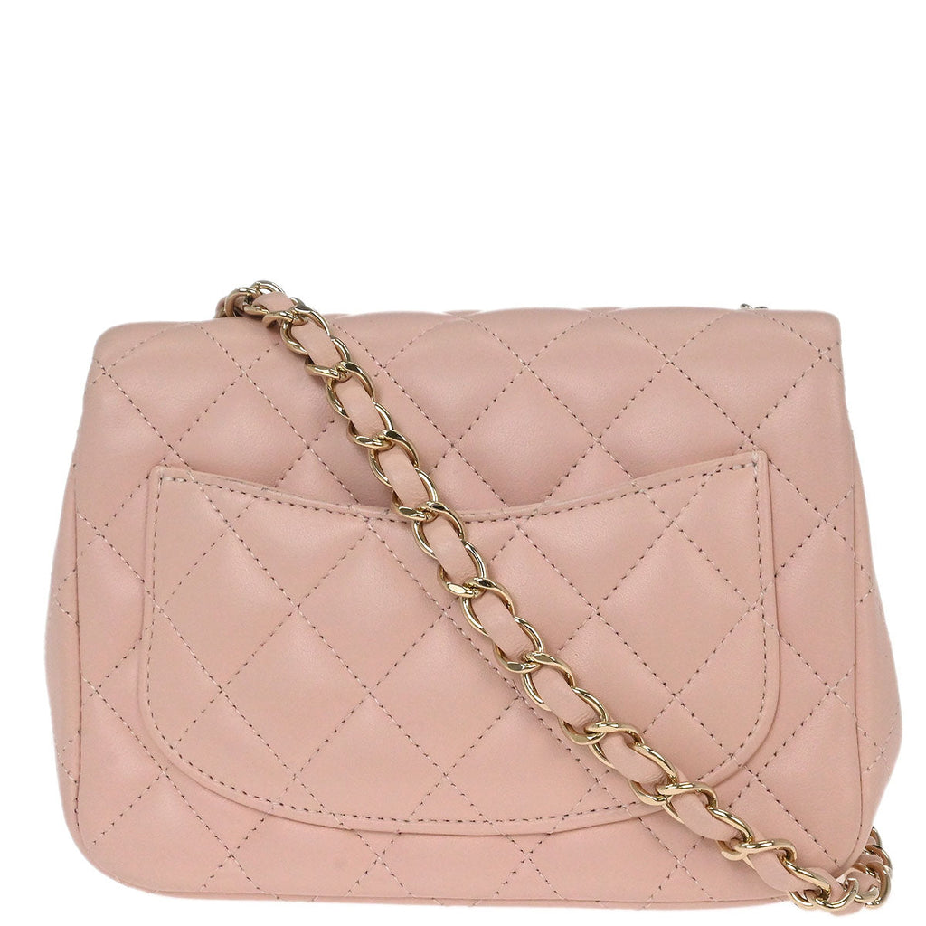 Chanel 2017 Pink Lambskin Mini Classic Square Flap Shoulder Bag