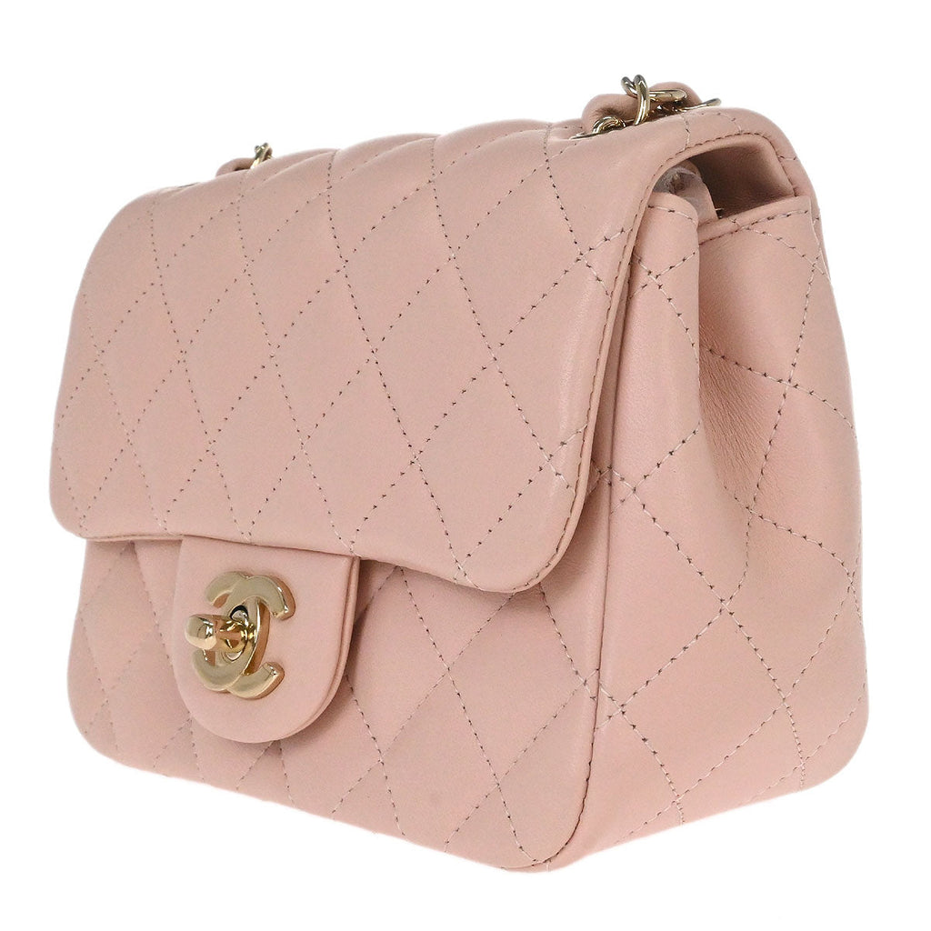 Chanel 2017 Pink Lambskin Mini Classic Square Flap Shoulder Bag