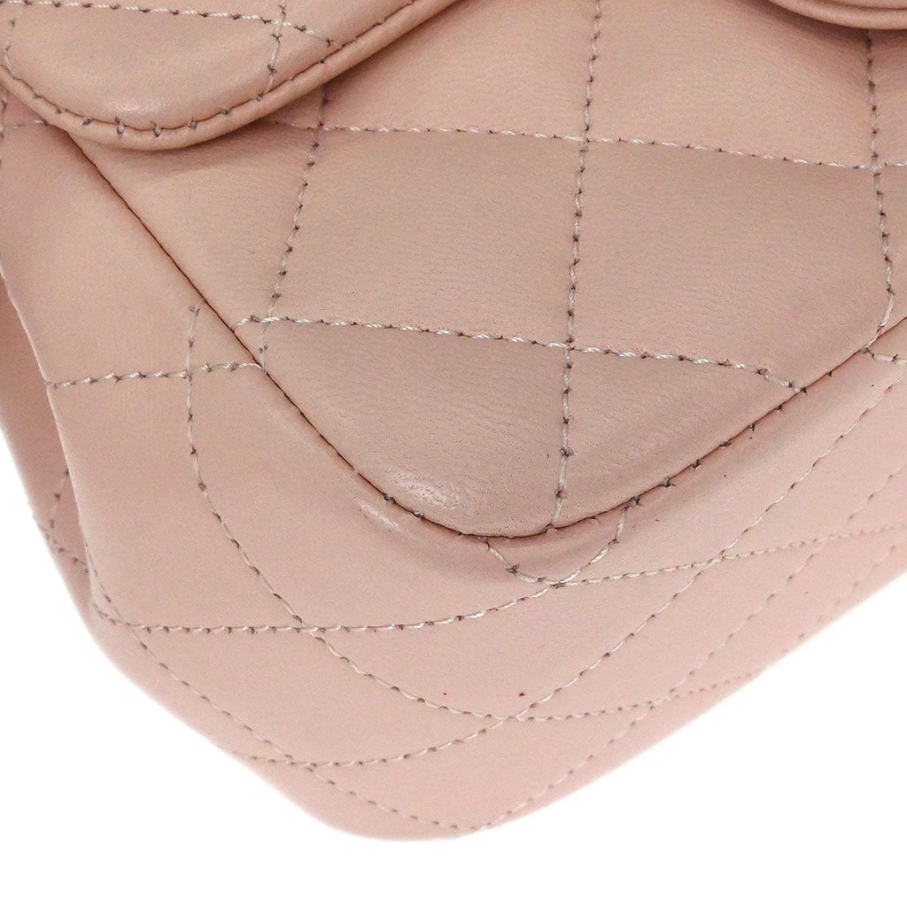 Chanel 2017 Pink Lambskin Mini Classic Square Flap Shoulder Bag