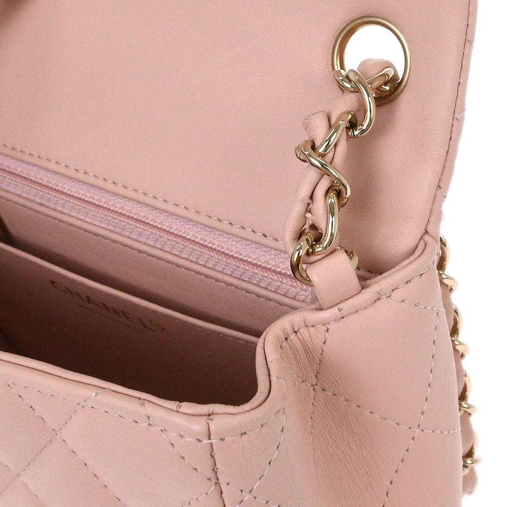 Chanel 2017 Pink Lambskin Mini Classic Square Flap Shoulder Bag