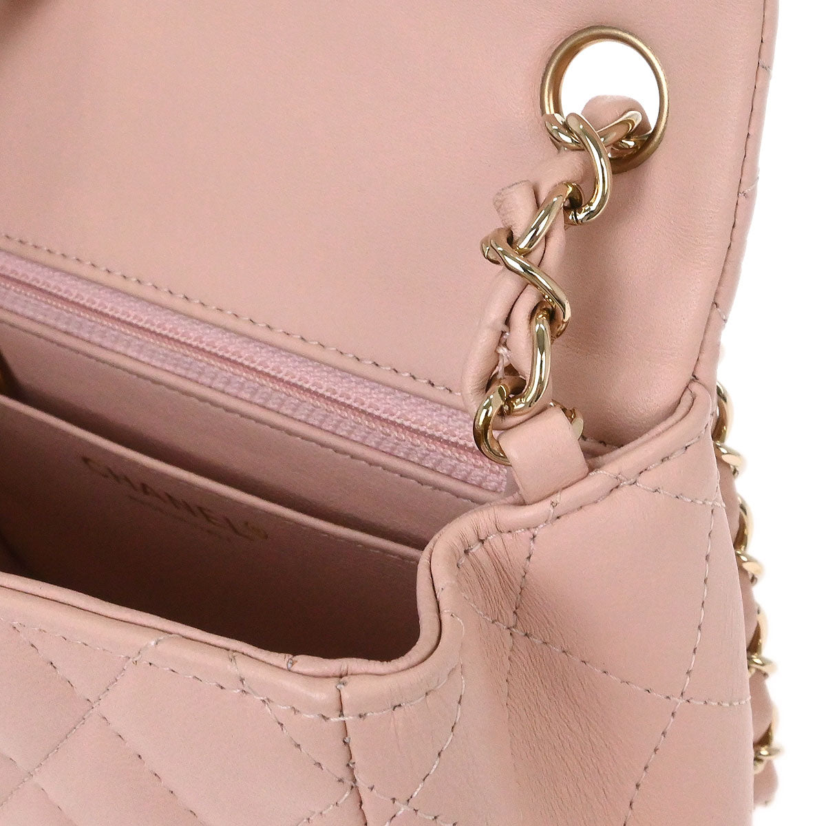 Chanel 2017 Pink Lambskin Mini Classic Square Flap Shoulder Bag