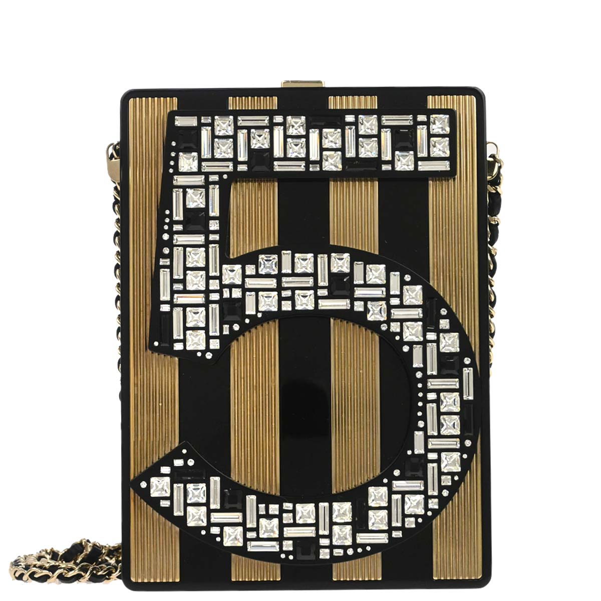 Chanel 2015-2016 Black Acrylic Rhinestone Plexiglass Mosaic No.5 Box Shoulder Bag