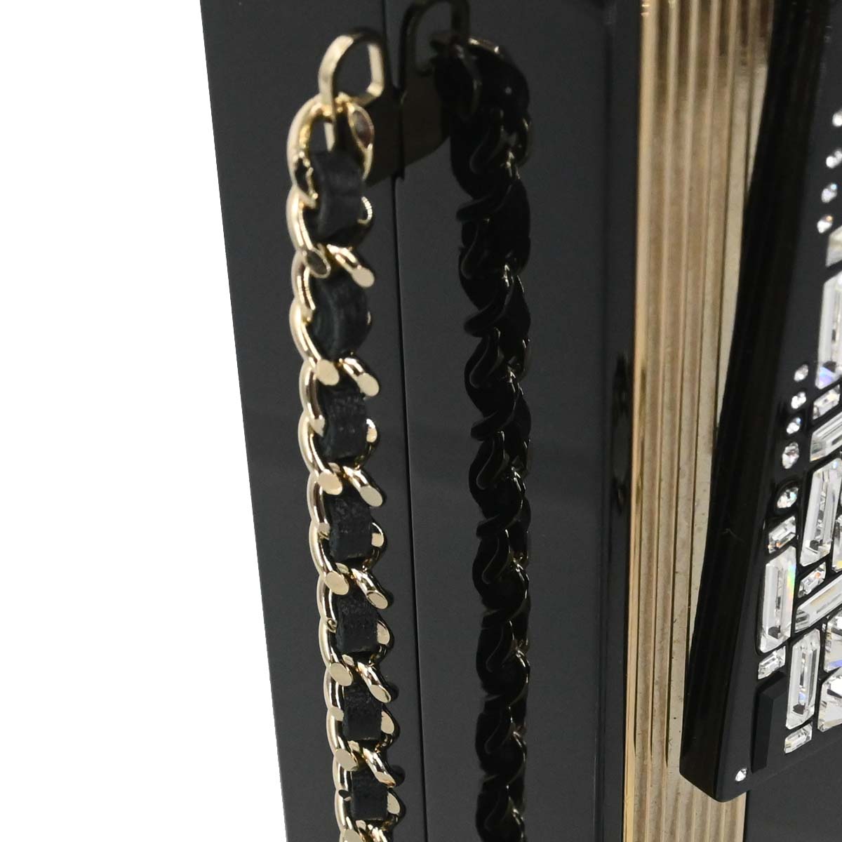 Chanel 2015-2016 Black Acrylic Rhinestone Plexiglass Mosaic No.5 Box Shoulder Bag