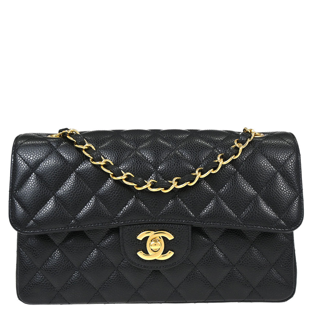 Chanel 2017 Black Caviar Skin Small Classic Double Flap Shoulder Bag