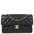 Chanel 2017 Black Caviar Skin Small Classic Double Flap Shoulder Bag