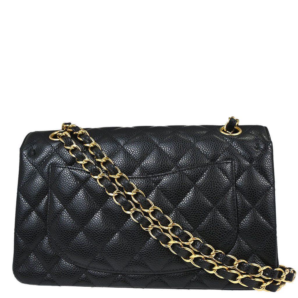 Chanel 2017 Black Caviar Skin Small Classic Double Flap Shoulder Bag
