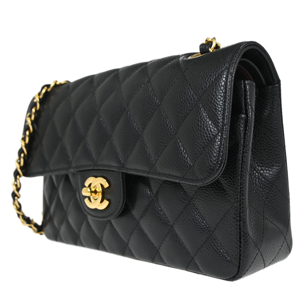 Chanel 2017 Black Caviar Skin Small Classic Double Flap Shoulder Bag