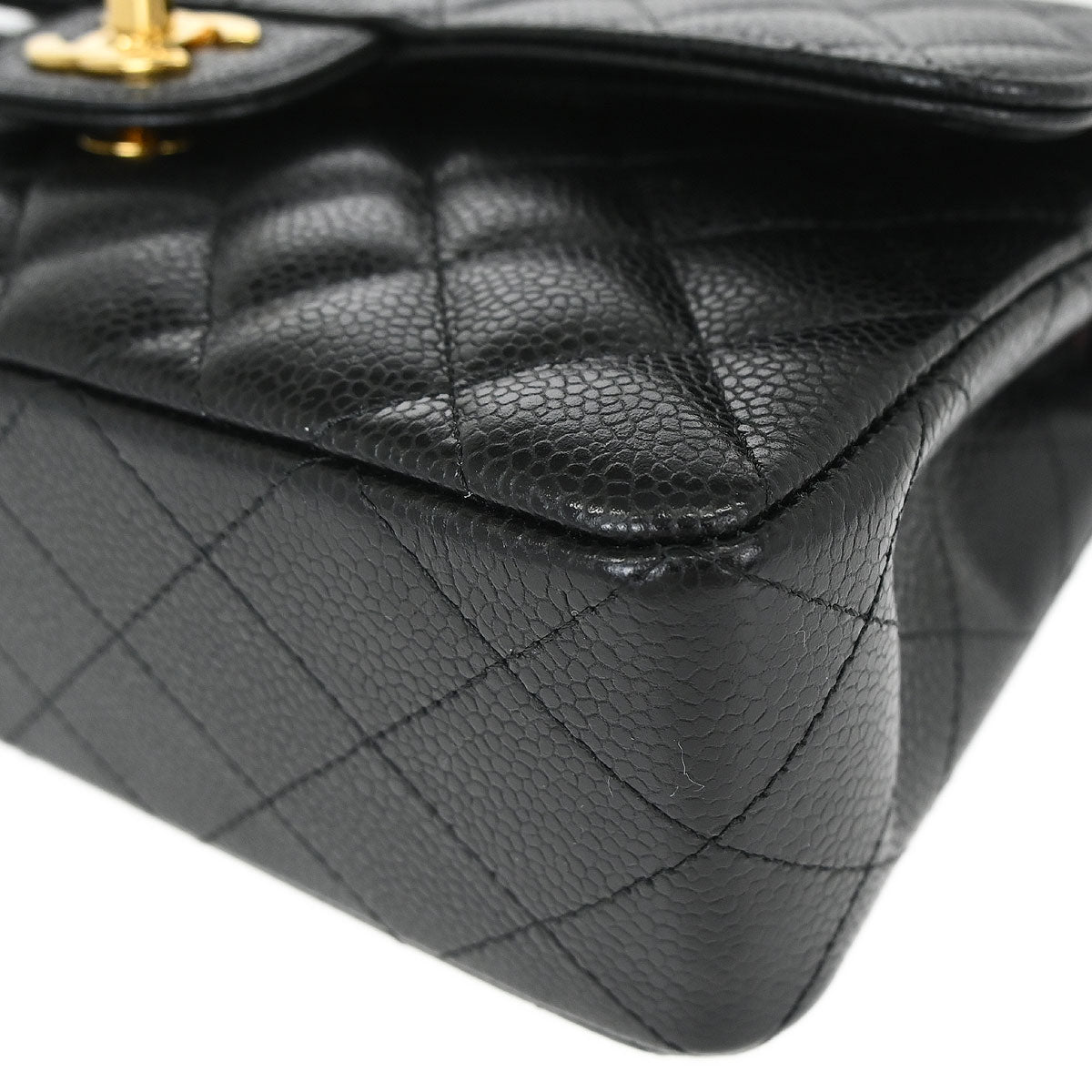 Chanel 2017 Black Caviar Skin Small Classic Double Flap Shoulder Bag