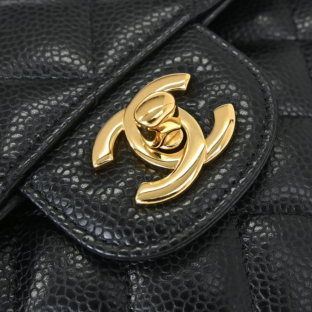 Chanel 2017 Black Caviar Skin Small Classic Double Flap Shoulder Bag