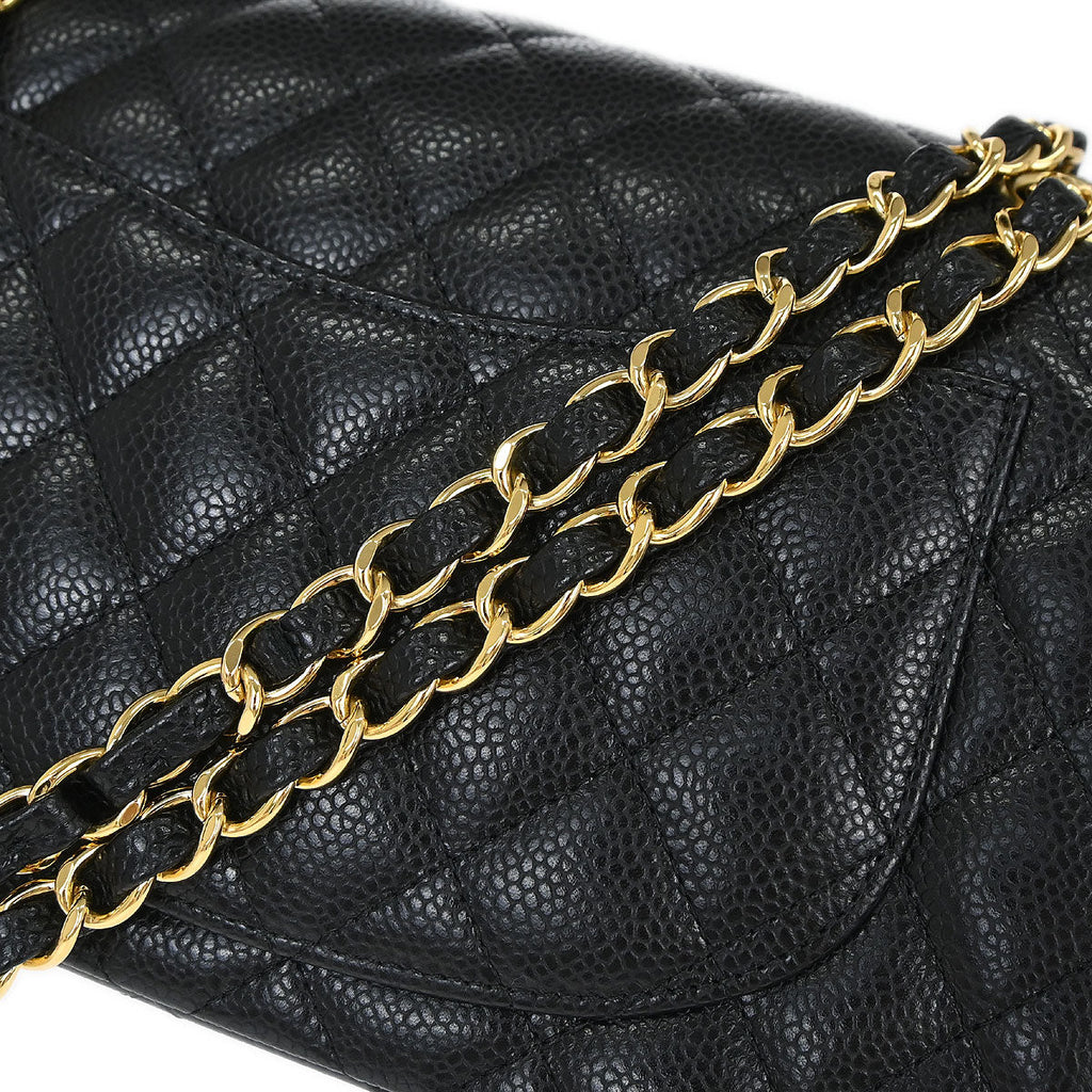 Chanel 2017 Black Caviar Skin Small Classic Double Flap Shoulder Bag