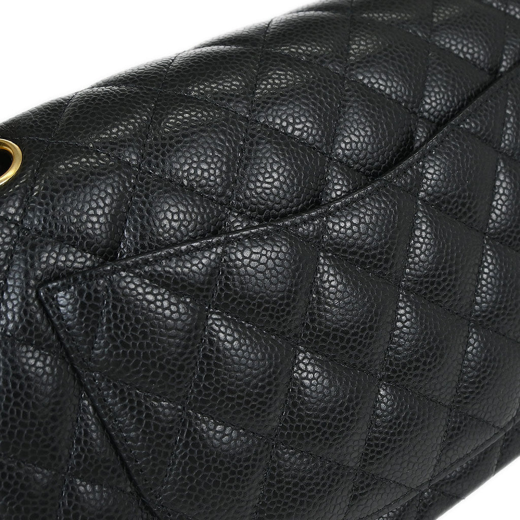 Chanel 2017 Black Caviar Skin Small Classic Double Flap Shoulder Bag