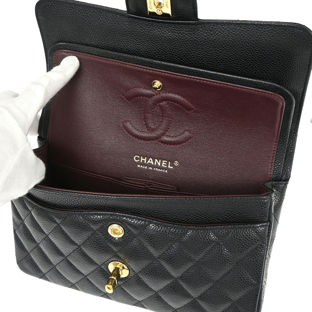 Chanel 2017 Black Caviar Skin Small Classic Double Flap Shoulder Bag