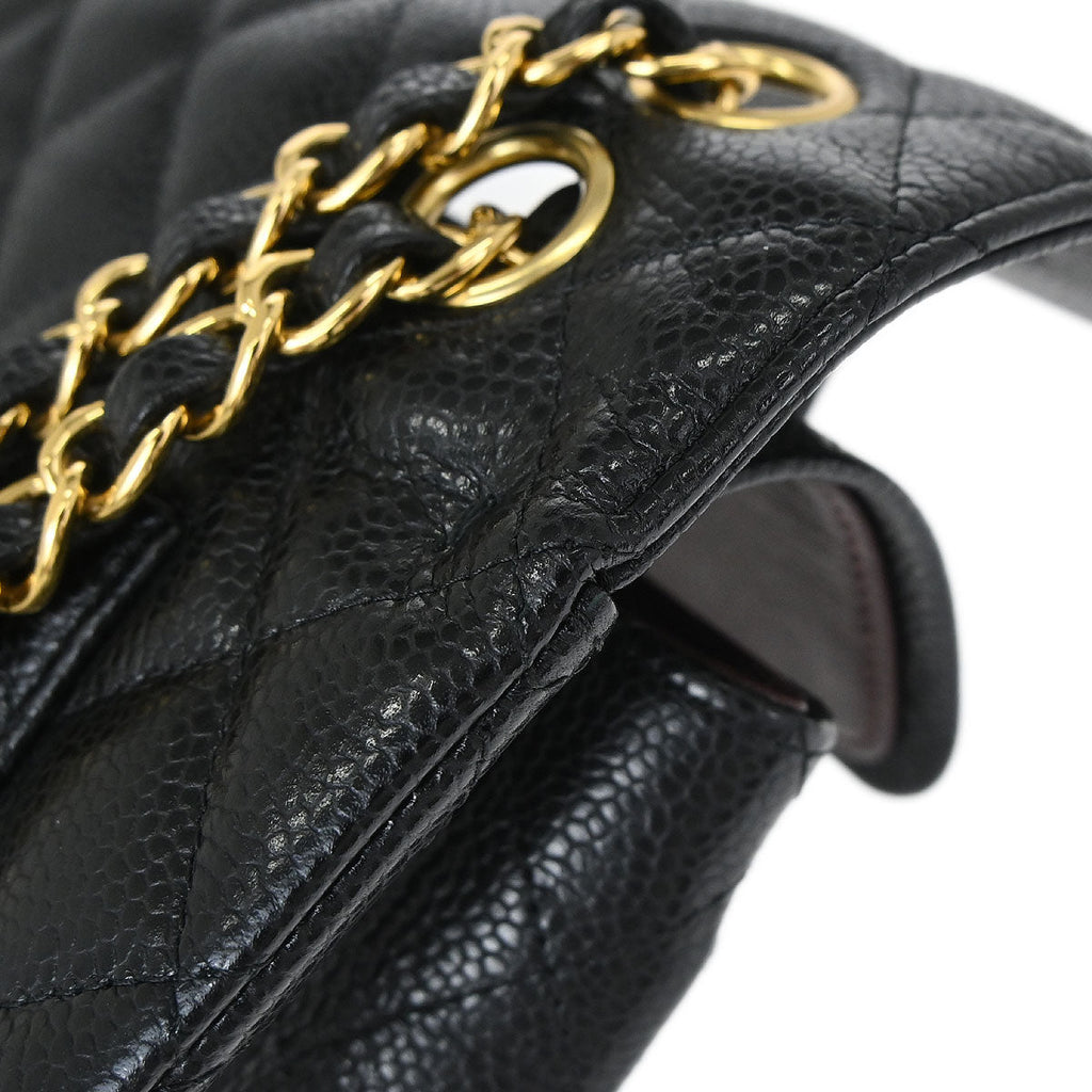Chanel 2017 Black Caviar Skin Small Classic Double Flap Shoulder Bag