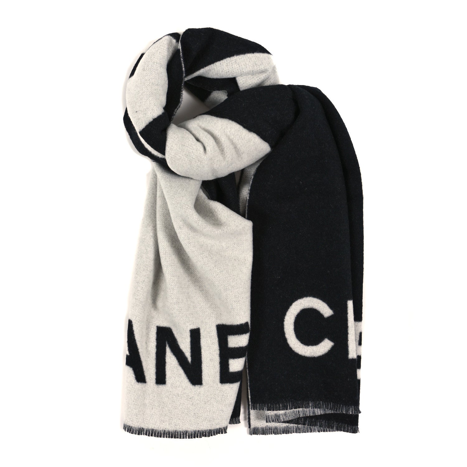 Cashmere CC Fringe Stole Black White