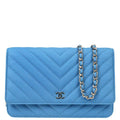 Chanel 2019 Blue Caviar Skin Chevron Classic WOC Wallet on Chain Bag