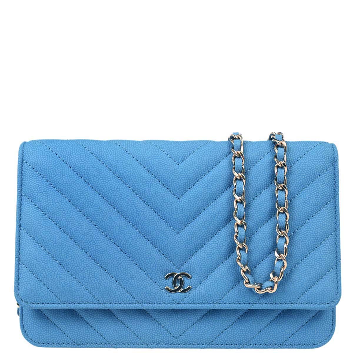 Chanel 2019 Blue Caviar Skin Chevron Classic WOC Wallet on Chain Bag