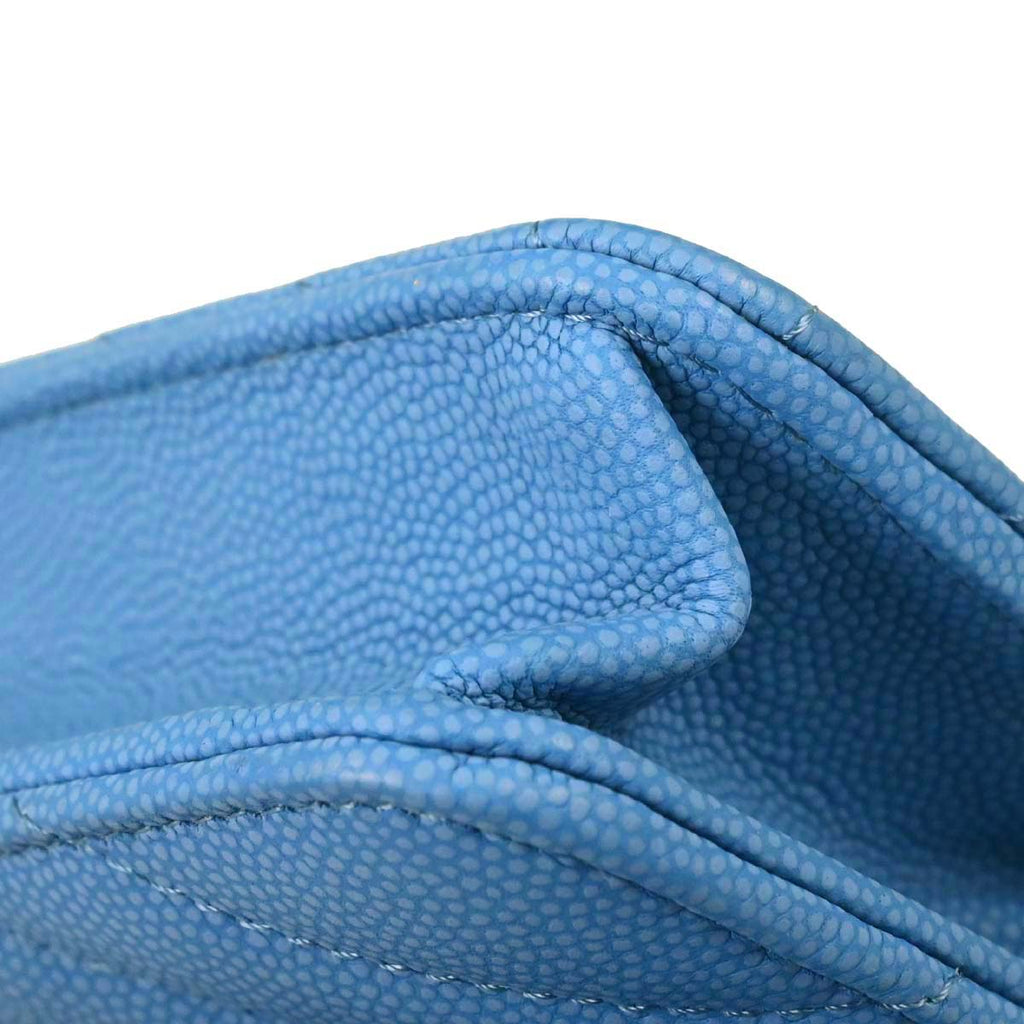 Chanel 2019 Blue Caviar Skin Chevron Classic WOC Wallet on Chain Bag
