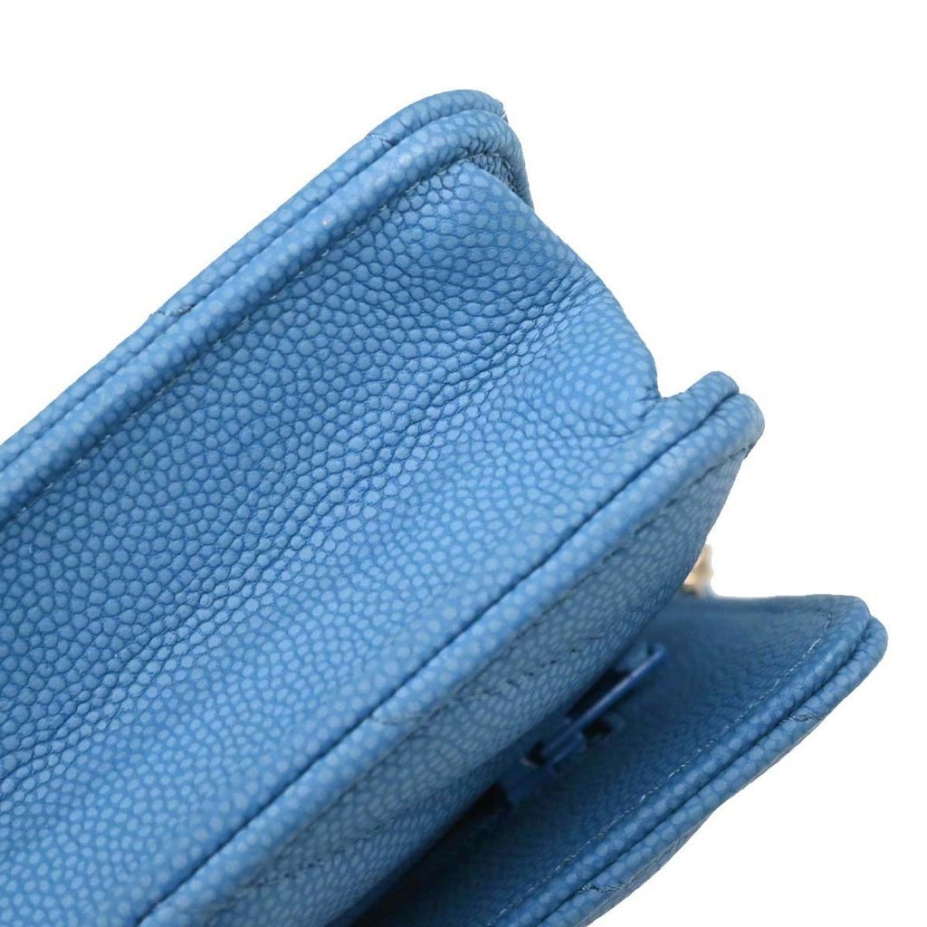 Chanel 2019 Blue Caviar Skin Chevron Classic WOC Wallet on Chain Bag