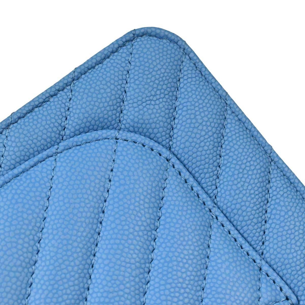 Chanel 2019 Blue Caviar Skin Chevron Classic WOC Wallet on Chain Bag