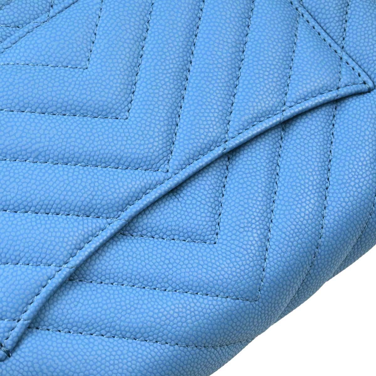 Chanel 2019 Blue Caviar Skin Chevron Classic WOC Wallet on Chain Bag