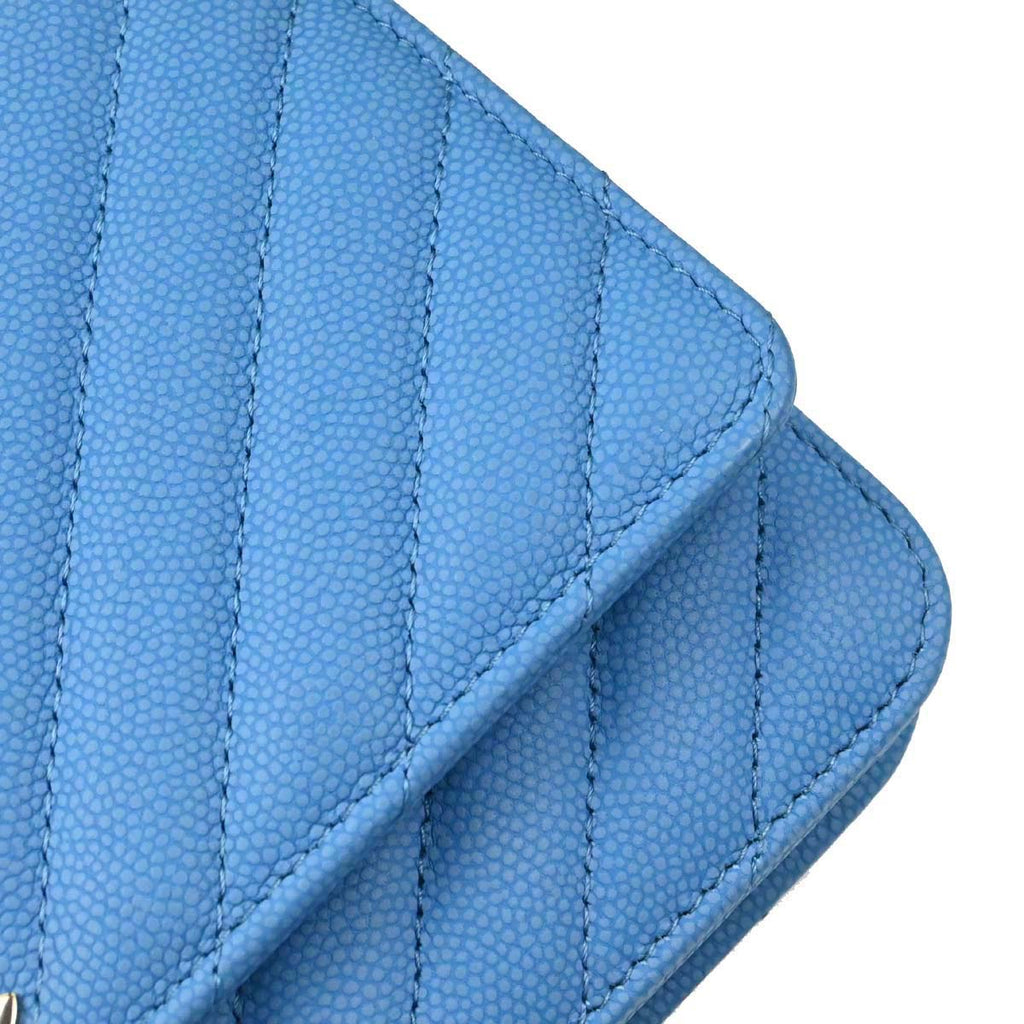 Chanel 2019 Blue Caviar Skin Chevron Classic WOC Wallet on Chain Bag
