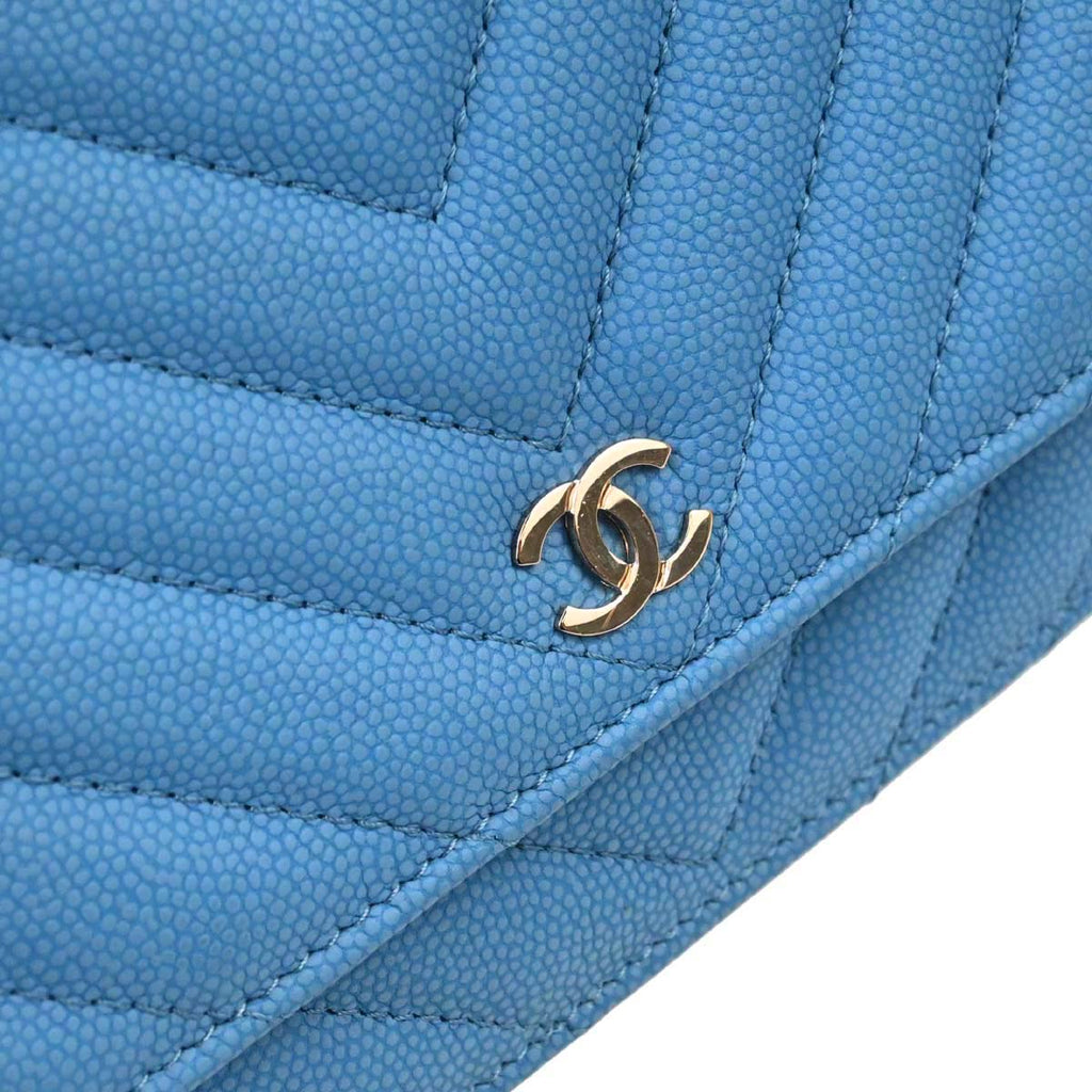 Chanel 2019 Blue Caviar Skin Chevron Classic WOC Wallet on Chain Bag