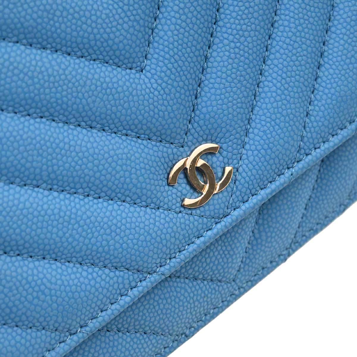 Chanel 2019 Blue Caviar Skin Chevron Classic WOC Wallet on Chain Bag