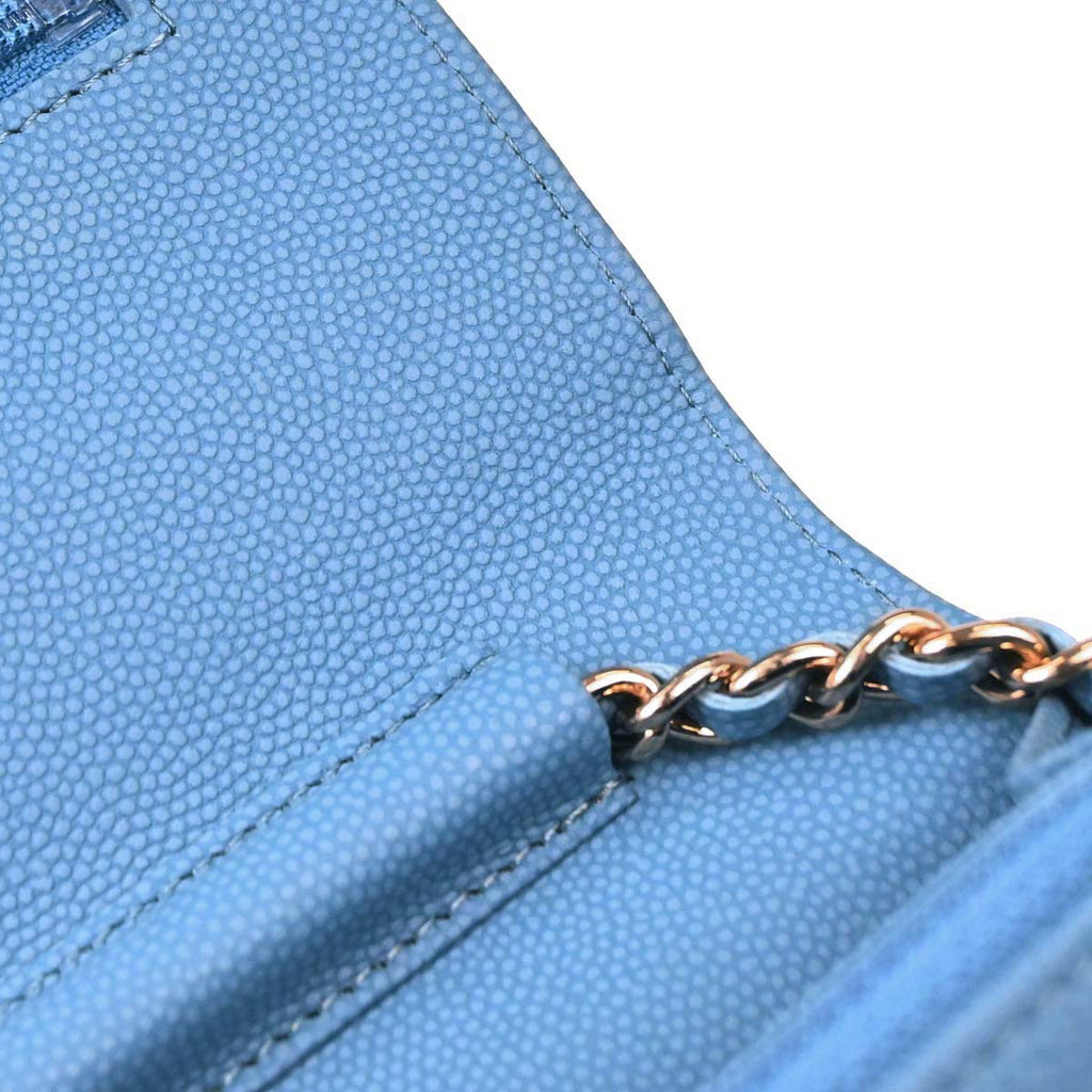 Chanel 2019 Blue Caviar Skin Chevron Classic WOC Wallet on Chain Bag