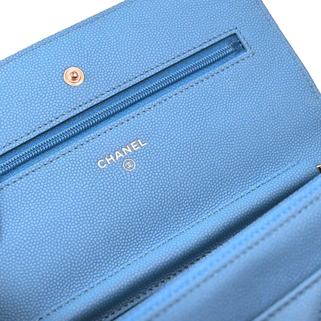 Chanel 2019 Blue Caviar Skin Chevron Classic WOC Wallet on Chain Bag