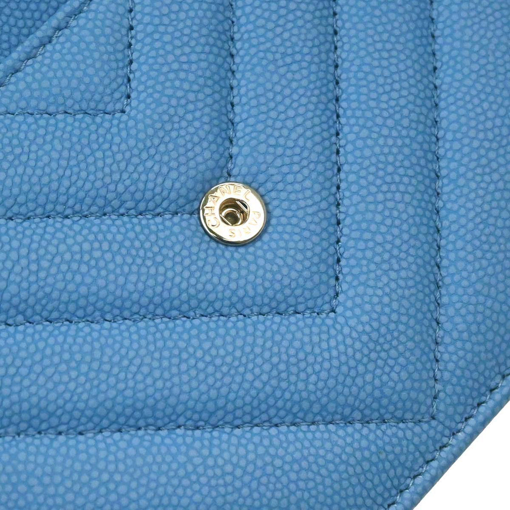 Chanel 2019 Blue Caviar Skin Chevron Classic WOC Wallet on Chain Bag