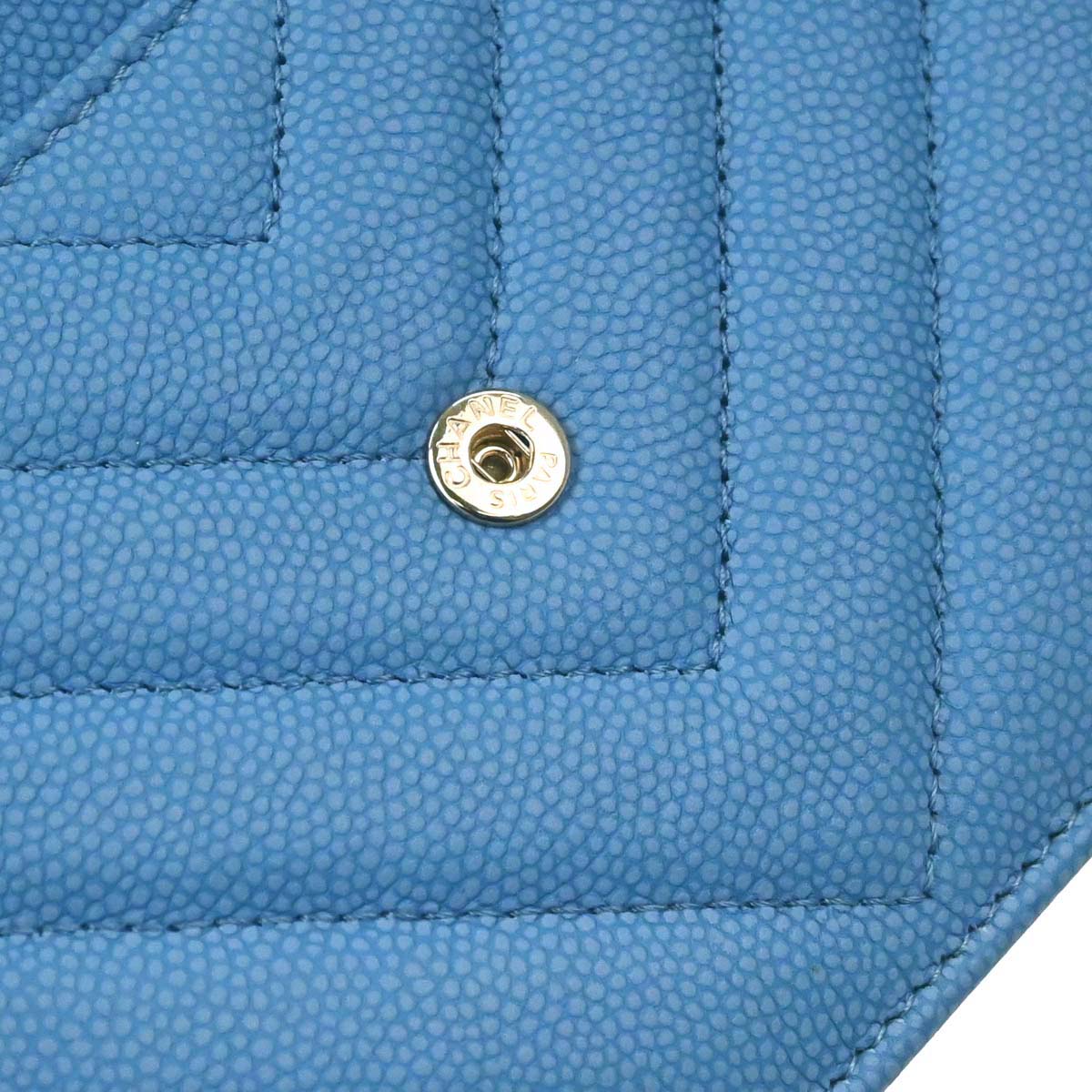 Chanel 2019 Blue Caviar Skin Chevron Classic WOC Wallet on Chain Bag