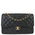 Chanel 2011 Black Caviar Skin Jumbo Classic Double Flap Shoulder Bag