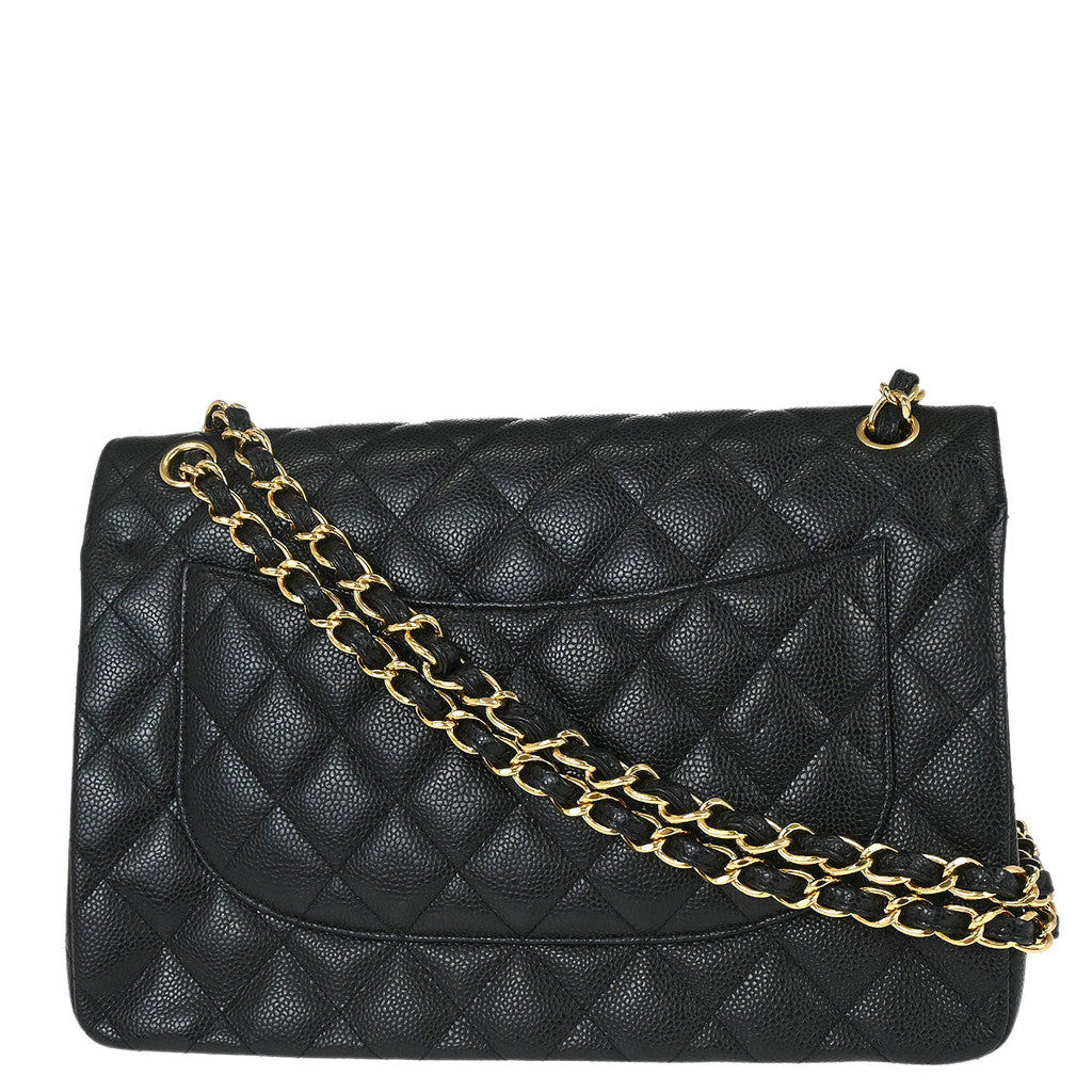 Chanel 2011 Black Caviar Skin Jumbo Classic Double Flap Shoulder Bag