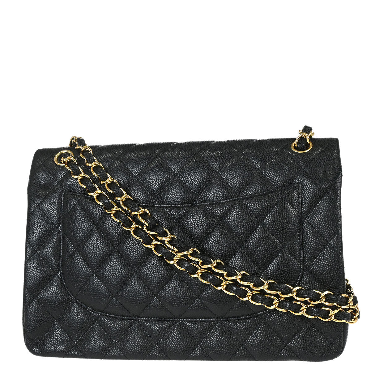 Chanel 2011 Black Caviar Skin Jumbo Classic Double Flap Shoulder Bag