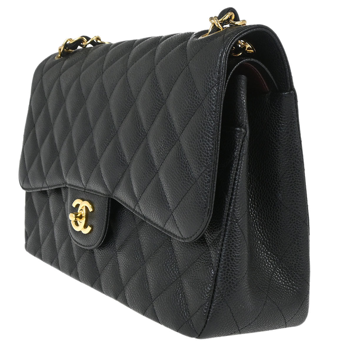 Chanel 2011 Black Caviar Skin Jumbo Classic Double Flap Shoulder Bag
