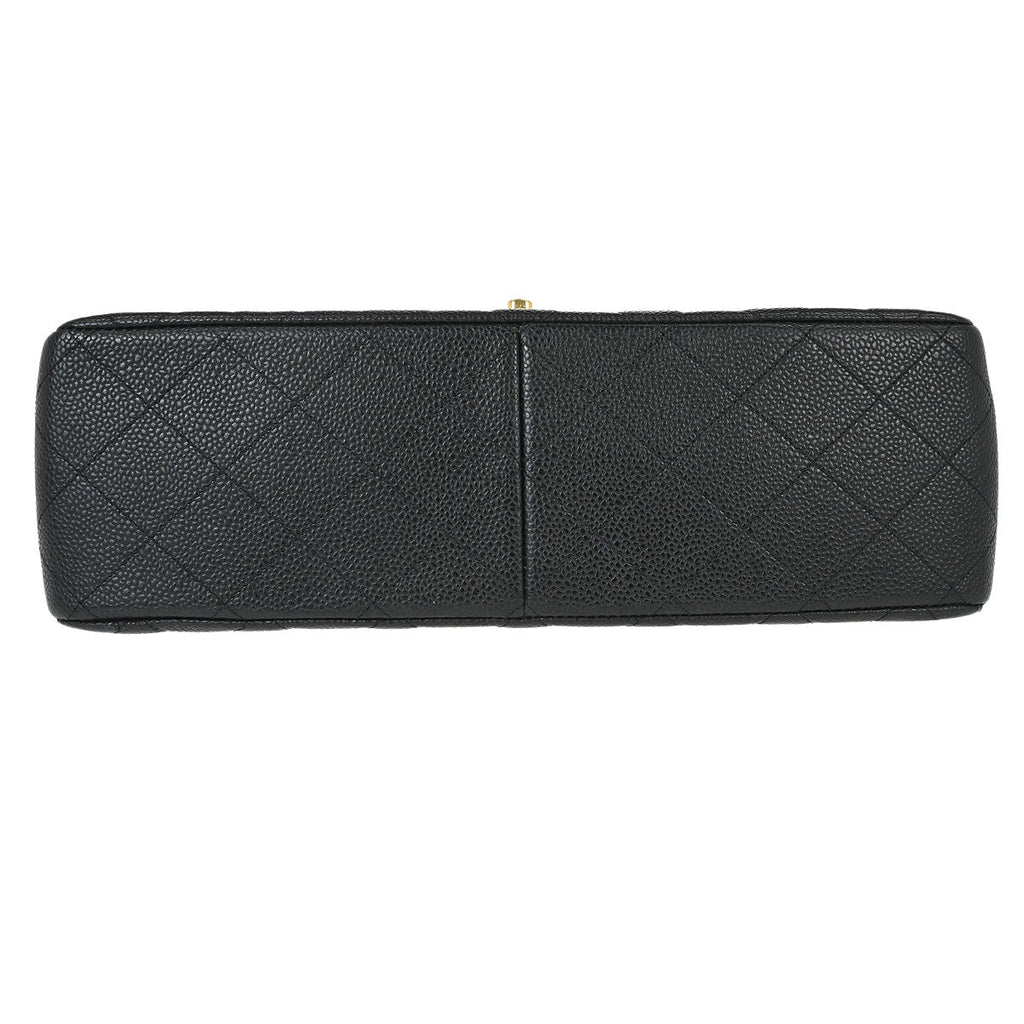 Chanel 2011 Black Caviar Skin Jumbo Classic Double Flap Shoulder Bag