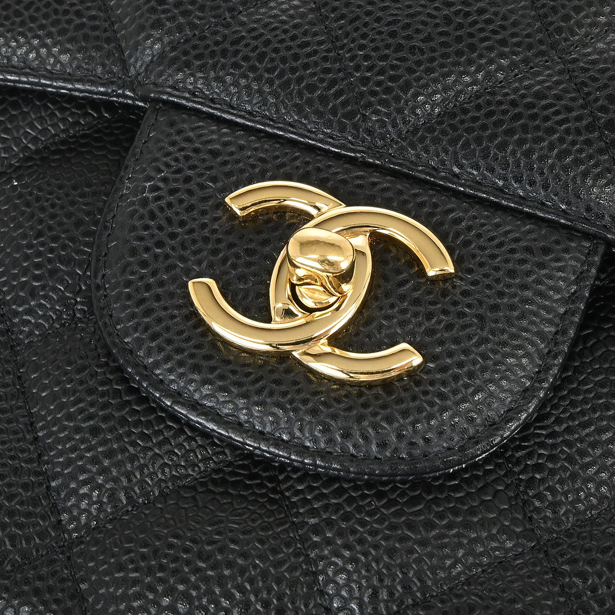 Chanel 2011 Black Caviar Skin Jumbo Classic Double Flap Shoulder Bag