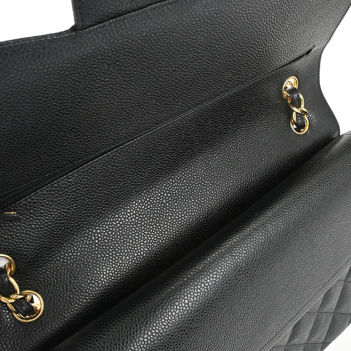 Chanel 2011 Black Caviar Skin Jumbo Classic Double Flap Shoulder Bag