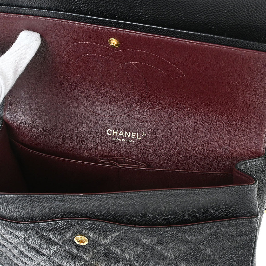 Chanel 2011 Black Caviar Skin Jumbo Classic Double Flap Shoulder Bag