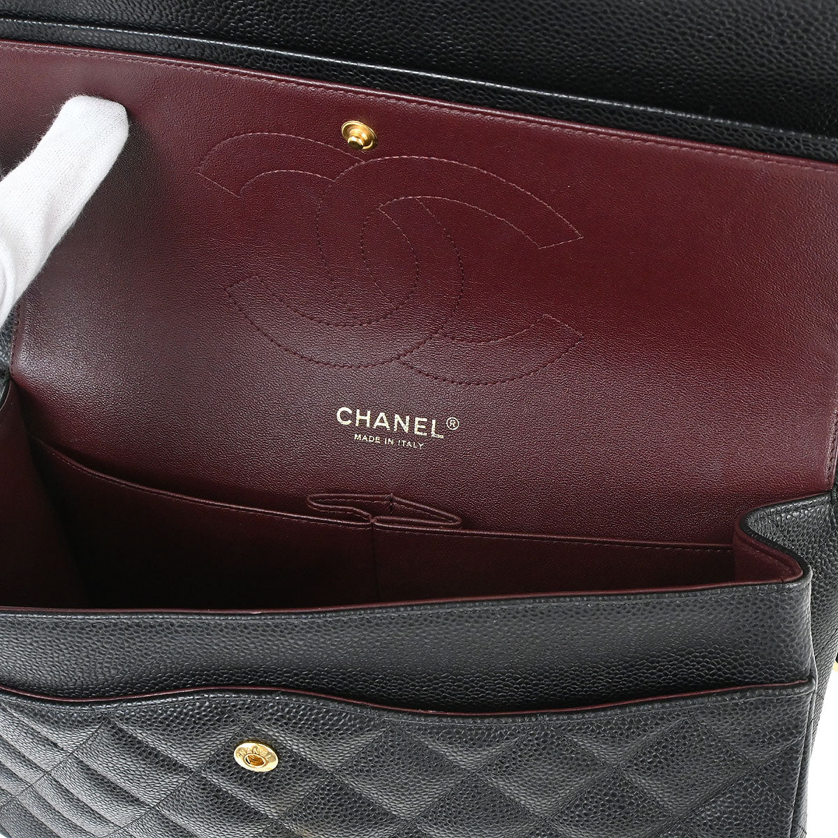 Chanel 2011 Black Caviar Skin Jumbo Classic Double Flap Shoulder Bag