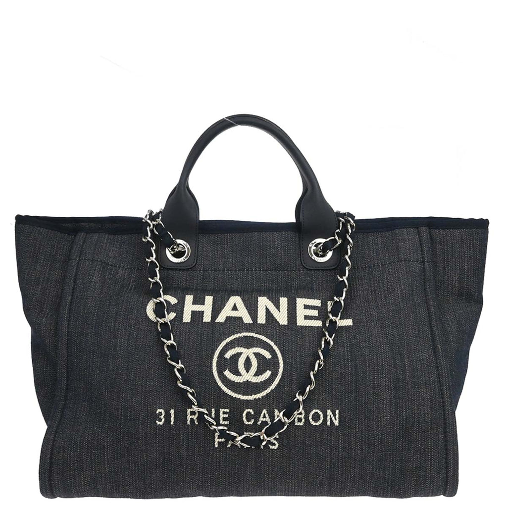 Chanel 2014-2015 Navy Denim Medium Deauville 2way Shoulder Tote Handbag