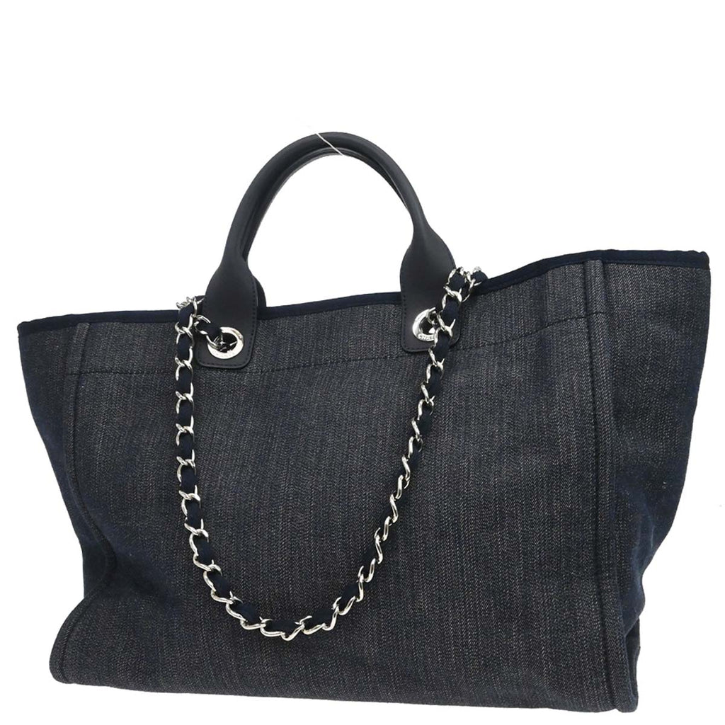 Chanel 2014-2015 Navy Denim Medium Deauville 2way Shoulder Tote Handbag