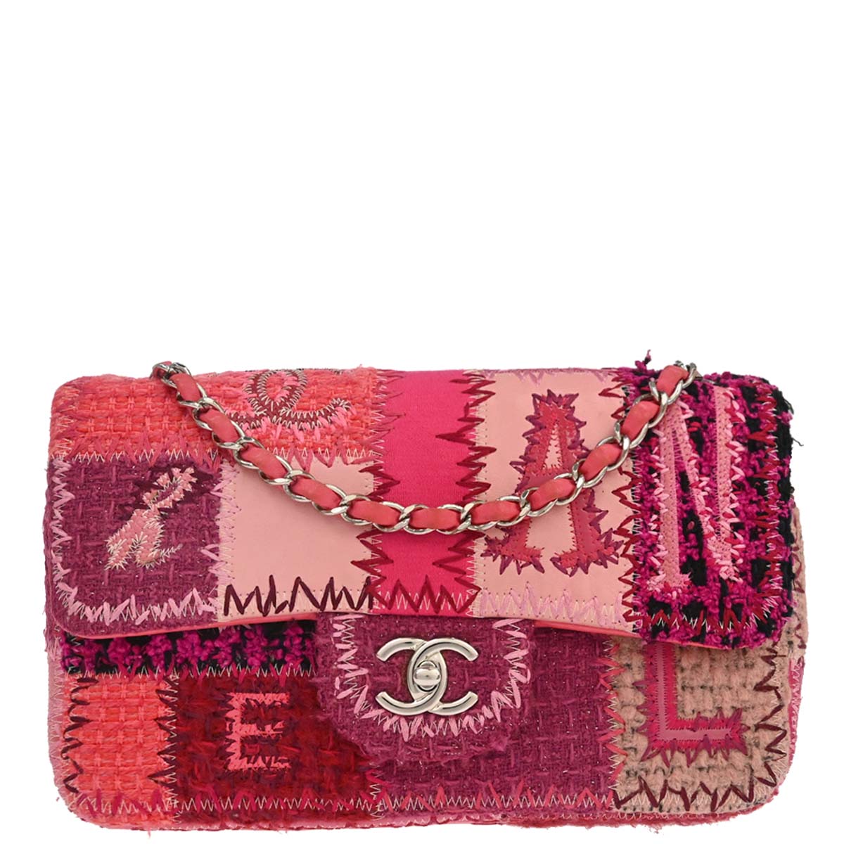 Chanel 2017 Pink Tweed Patchwork Shoulder Bag